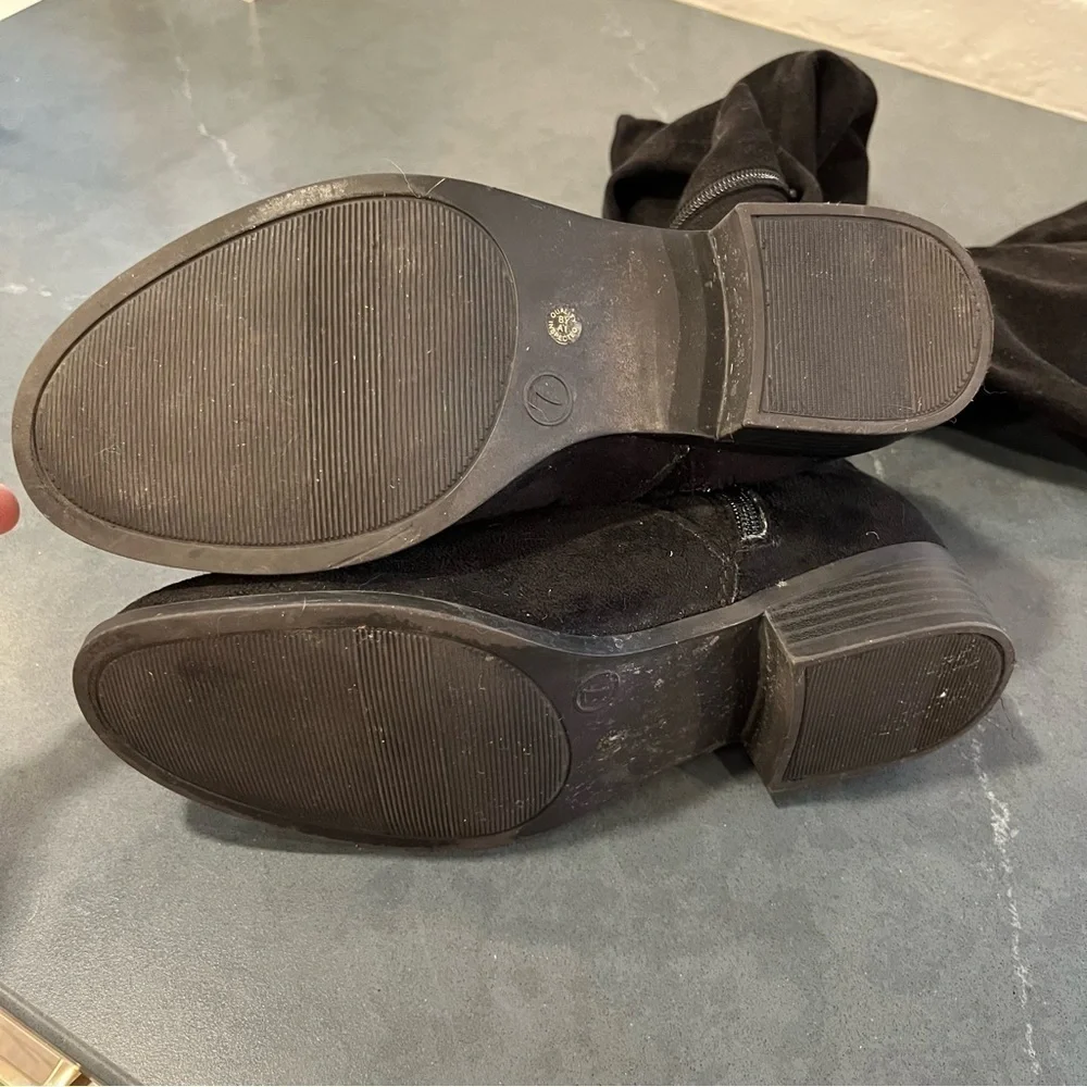 ANA sz 7 Pixie black vegan micro suede OTK boots